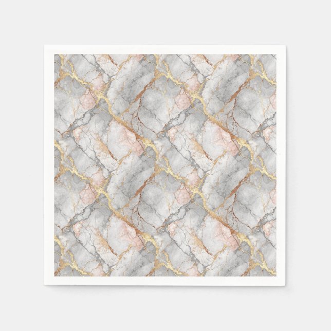 Royal White Marble Stone & Gold Vein Pattern Art Napkin (Front)