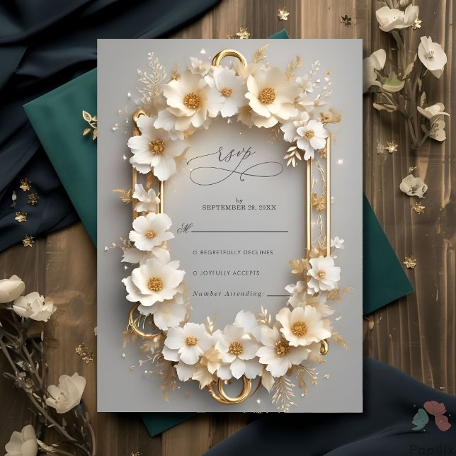 Royal White Roses Floral Crown Wedding RSVP Card (Creator Uploaded)