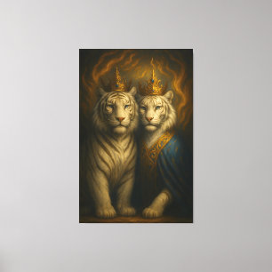 Royal White Tiger Couple – Flaming Crown Edition   Canvas Print