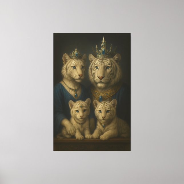 Royal White Tiger Family · Blue Sapphire Crown Can Canvas Print (Front)