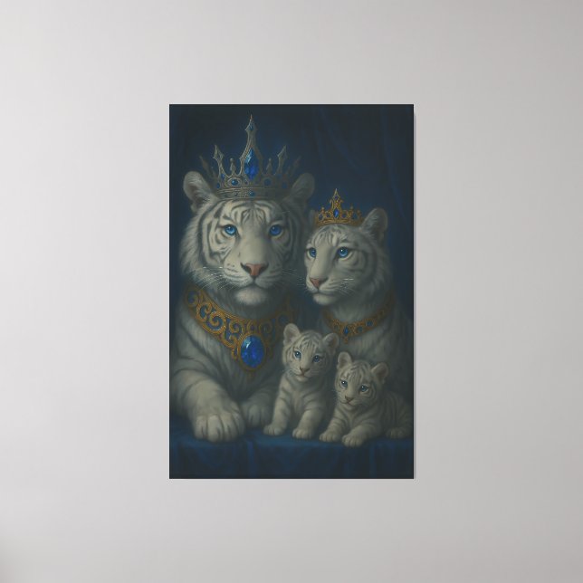 Royal White Tiger Family · Blue Sapphire Crown Can Canvas Print (Front)