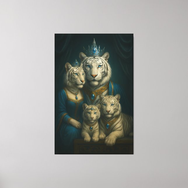 Royal White Tiger Family · Blue Sapphire Crown Can Canvas Print (Front)