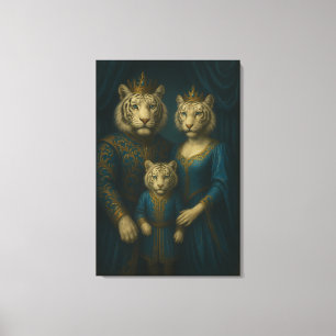 Royal White Tiger Family Portrait – Majestic Blue  Canvas Print