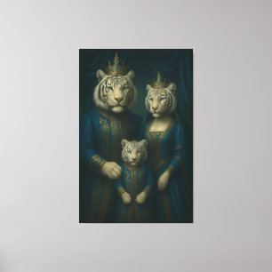 Royal White Tiger Family Portrait – Majestic Blue  Canvas Print