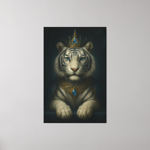 Royal White Tiger King – Blue Jewel Crown  Canvas Print