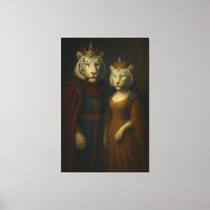 Royal White Tiger King & Queen – Golden Majesty Po Canvas Print