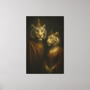 Royal White Tiger King & Queen – Golden Regal Port Canvas Print