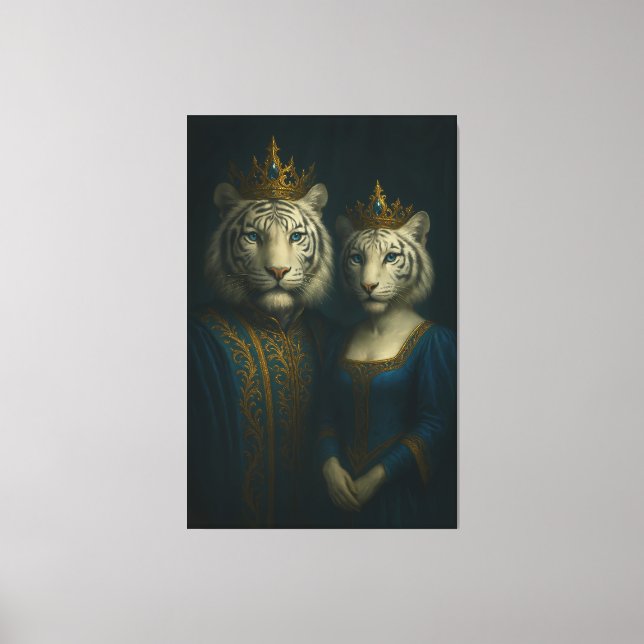 Royal White Tiger King & Queen – Sapphire Crown No Canvas Print (Front)