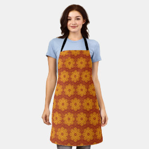 Royal yellow and red mandala pattern apron