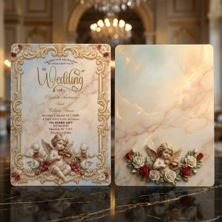 Royalcore Baroque Cherub Violin Art Wedding Invitation