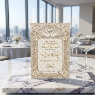 Royalcore Rococo Gold Swans Fairytale Wedding Invitation