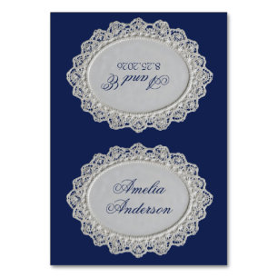 Royale Blue Doily Old Money Wedding Place Cards