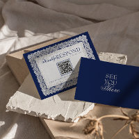 Royale Blue Lace Doily Old Money QR Code Wedding