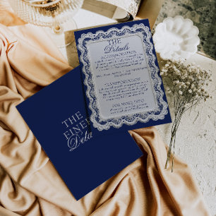 Royale Blue Lace Doily Old Money Wedding Details Enclosure Card
