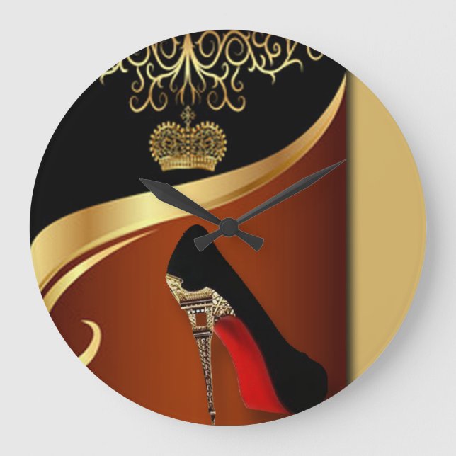 Royality Paris High Heel & Gold Crown Large Clock (Front)