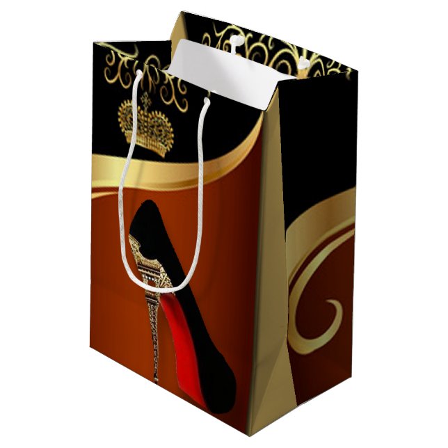 Royality Paris High Heel & Gold Crown Medium Gift Bag (Back Angled)