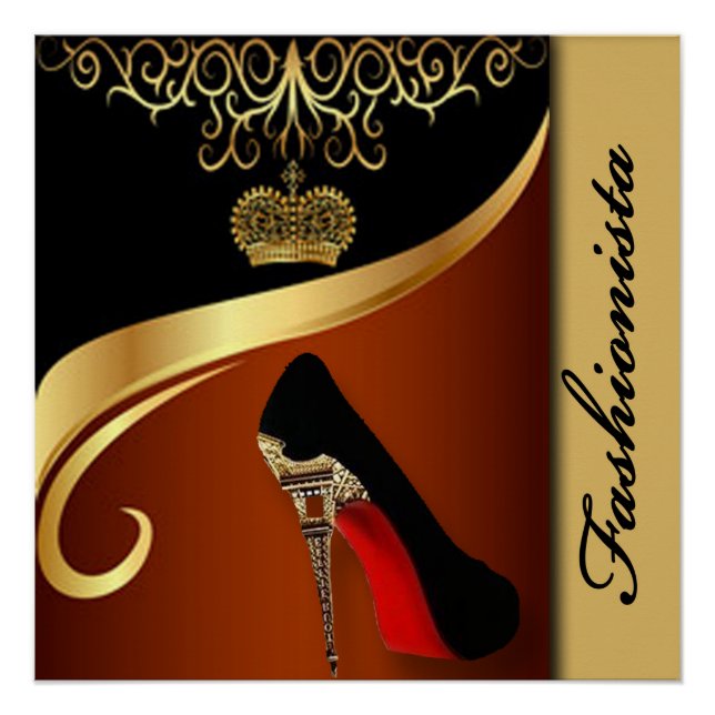 Royality Paris High Heel & Gold Crown Pattern Poster (Front)