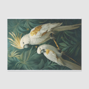 Royalty in White, Tropical Cockatoo Pair with Gold Tissue Paper