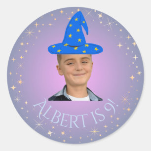 Roze & Blauw Magische Tovernaar Foto Sticker