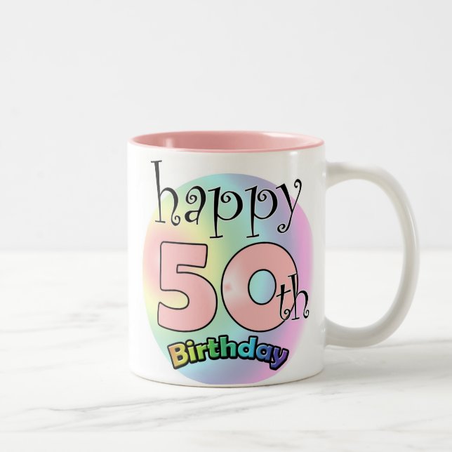 Roze Happy 50th Birthday Two-Tone Coffee Mug (Right)