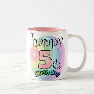 Roze Happy 5th Birthday Two-Tone Coffee Mug
