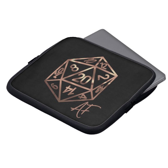 RPG Crit AF | Copper Fantasy Tabletop Gamer Dice Laptop Sleeve (Front Top)