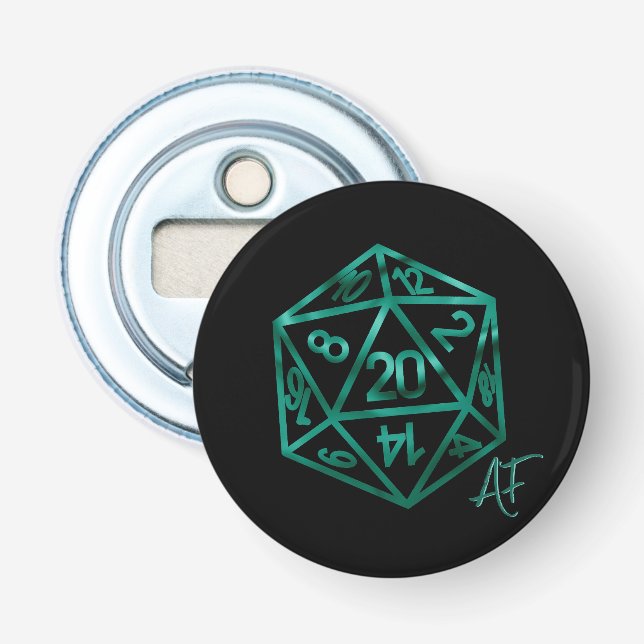 RPG Crit AF | Emerald Fantasy Tabletop Gamer Dice Bottle Opener (Front)