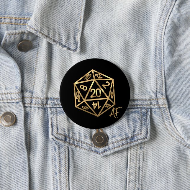 RPG Crit AF | Gold Fantasy Tabletop PnP Gamer Dice 7.5 Cm Round Badge (In Situ)