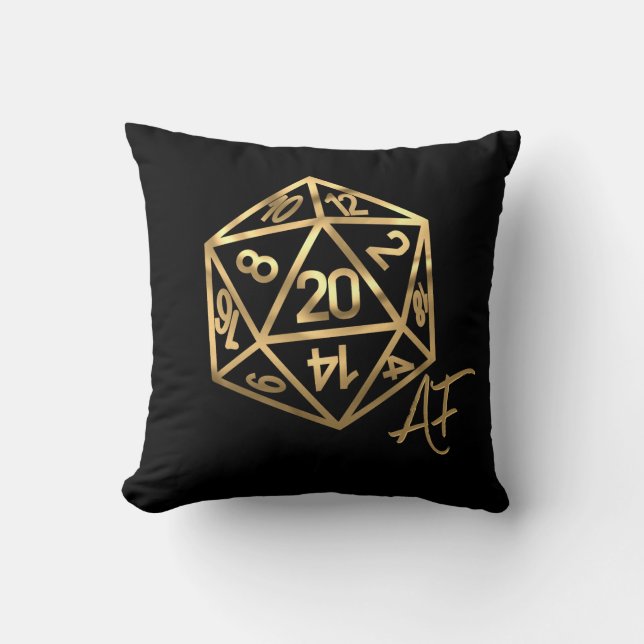 RPG Crit AF | Gold Retro Tabletop Roleplayer Dice Cushion (Front)