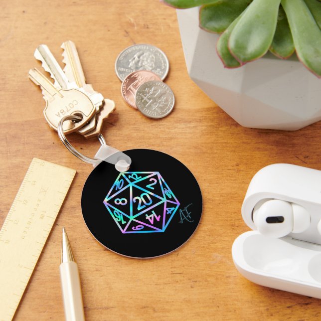 RPG Crit AF | Holo Retro Tabletop Roleplayer Dice Key Ring (Desk)