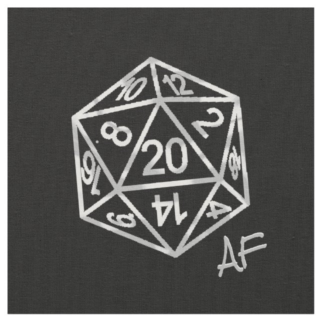RPG Crit AF | Silver Fantasy Tabletop Gamer Dice Fabric (Close Up)