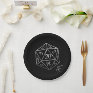 RPG Crit AF   Silver Fantasy Tabletop Gamer Dice Paper Plate