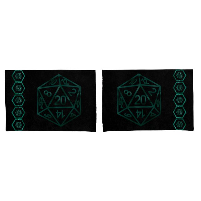 RPG Crit AF | Teal Fantasy PnP Tabletop Gamer Dice Pillowcase (Front-Set)
