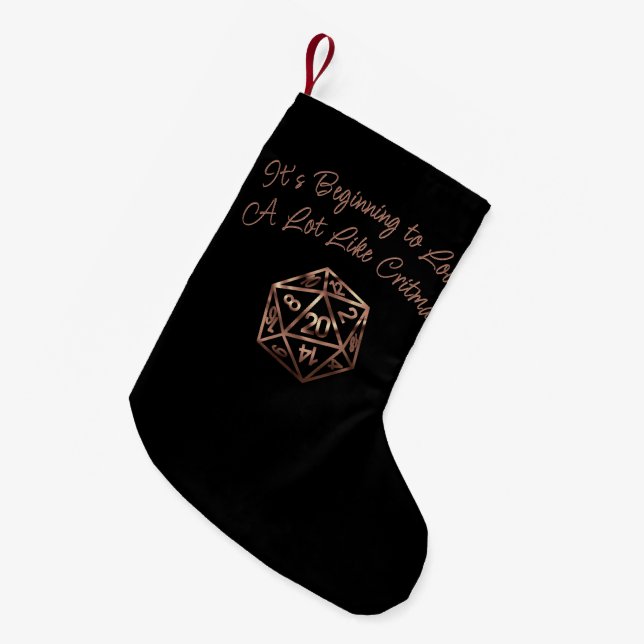 RPG Critmas | Copper Tabletop PnP Roleplayer Dice Small Christmas Stocking (Front (Hanging))
