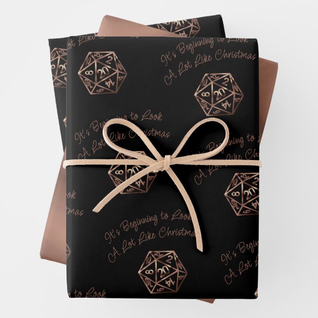 RPG Critmas | Copper Tabletop PnP Roleplayer Dice Wrapping Paper Sheet (In situ)