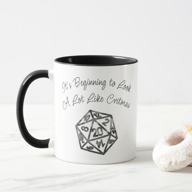 RPG Critmas | Fantasy Tabletop Retro Gamer Dice Mug (With Donut)