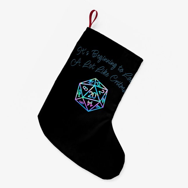 RPG Critmas | Holo Retro PnP Tabletop Gamer Dice Small Christmas Stocking (Front (Hanging))