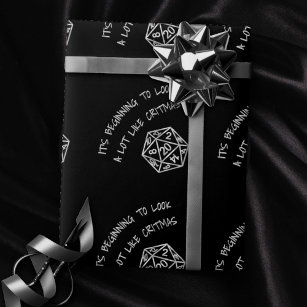 RPG Critmas Silver   Fantasy Tabletop Gamer Dice Wrapping Paper