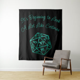 RPG Critmas   Teal Green Tabletop Retro Gamer Dice Tapestry
