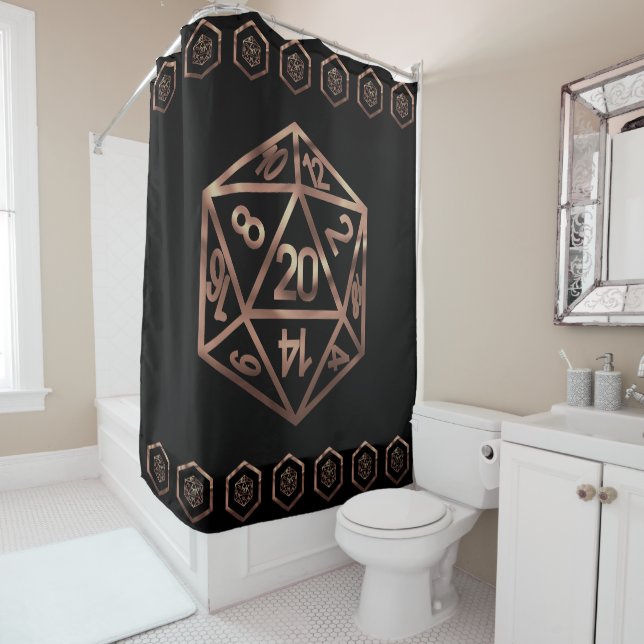 RPG Dice | Copper Fantasy Retro Tabletop PnP Gamer Shower Curtain (In Situ)