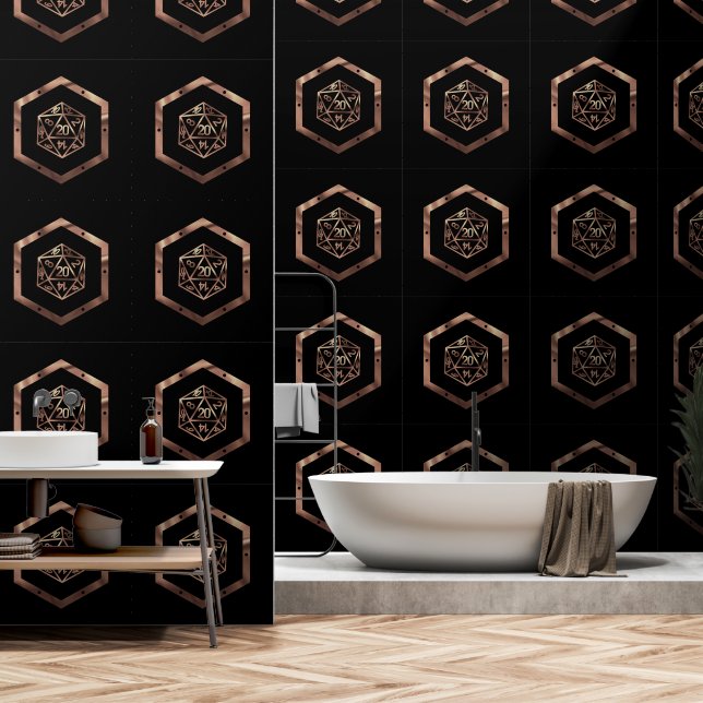 RPG Dice | Copper Fantasy Retro Tabletop PnP Gamer Wallpaper (Bathroom)