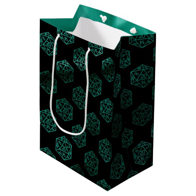 RPG Dice | Emerald Fantasy Retro Tabletop Gamer Medium Gift Bag (Front Angled)