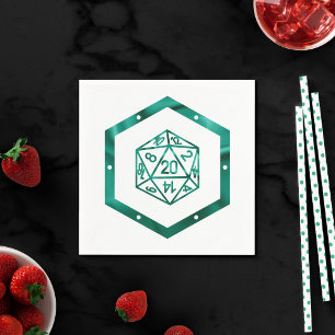 RPG Dice Emerald Fantasy Tabletop Retro Gamer Napkin