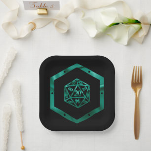 RPG Dice Emerald Fantasy Tabletop Retro Gamer Paper Plate