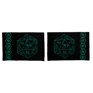 RPG Dice   Emerald Fantasy Tabletop Retro Gamer Pillowcase