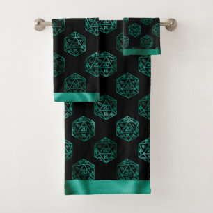 RPG Dice   Emerald Green Fantasy Tabletop Gamer Bath Towel Set