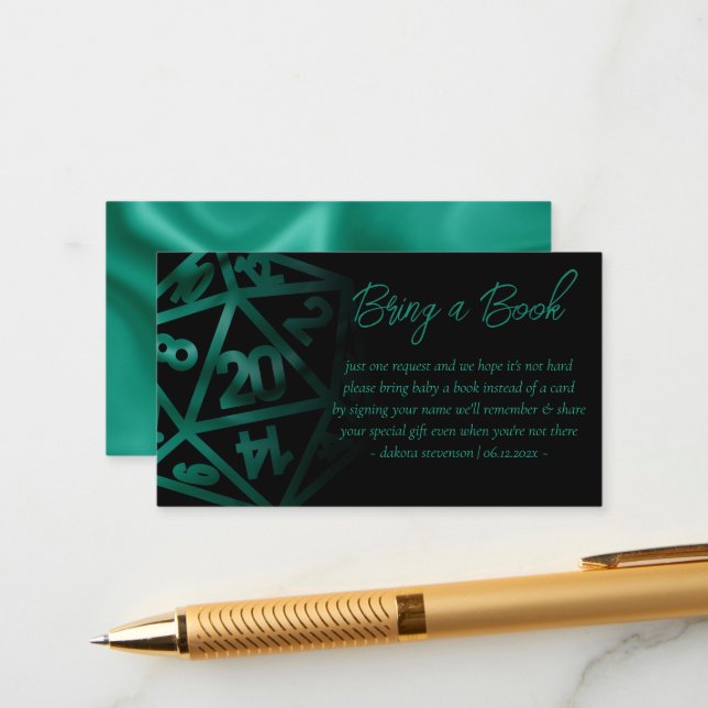 RPG Dice | Emerald Tabletop Gamer Book Request Enclosure Card (Front/Back In Situ)