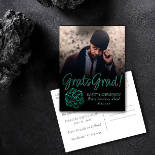 RPG Dice Emerald Tabletop Retro Gamer Graduation Announcement Postcard