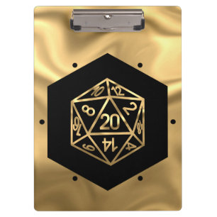 RPG Dice Gold Fantasy Retro Tabletop PnP Gamer Clipboard
