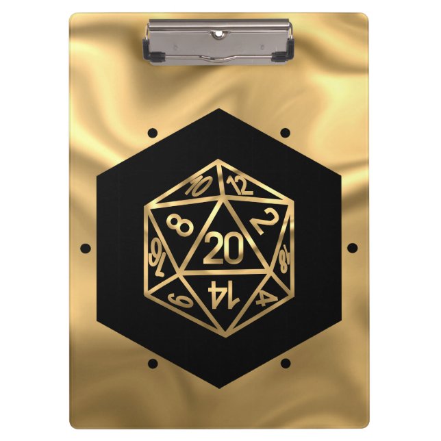 RPG Dice | Gold Fantasy Retro Tabletop PnP Gamer Clipboard (Front)